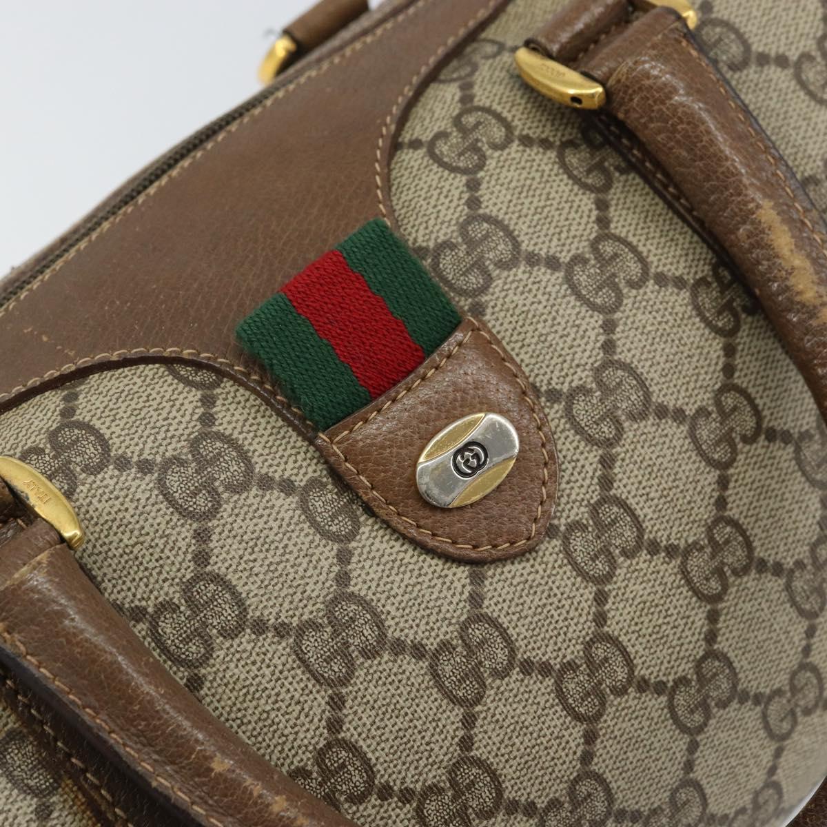 GUCCI GG Supreme Web Sherry Line Boston Bag PVC Beige Gold 39 02 006 Auth 163597