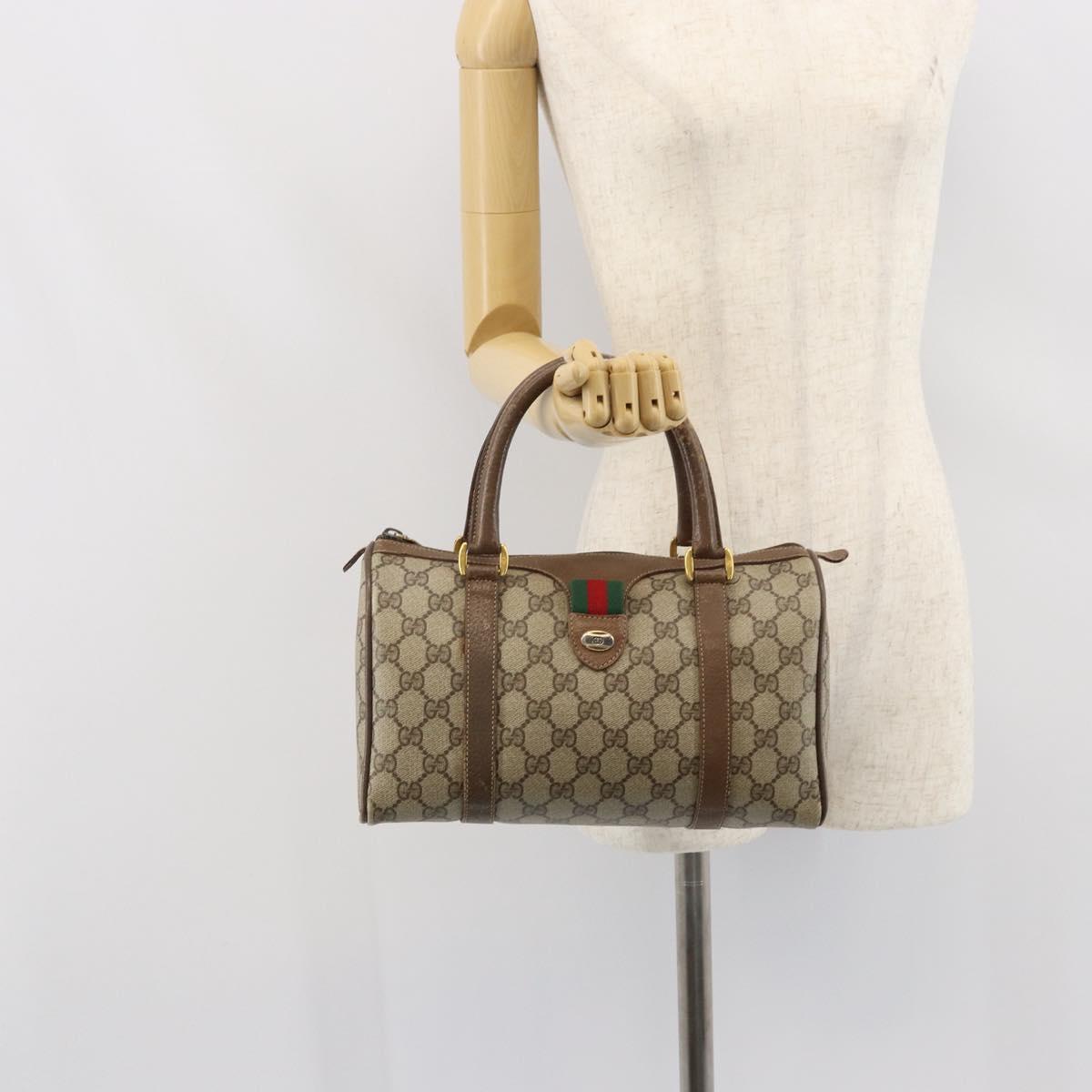 GUCCI GG Supreme Web Sherry Line Boston Bag PVC Beige Gold 39 02 006 Auth 163597