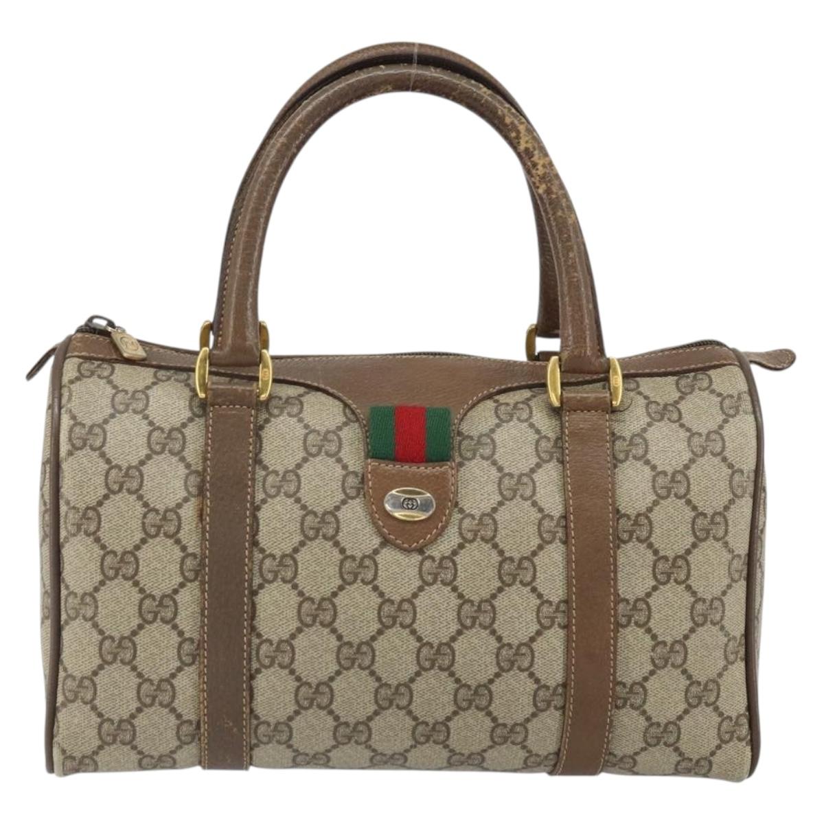 GUCCI GG Supreme Web Sherry Line Boston Bag PVC Beige Gold 39 02 006 Auth 163597