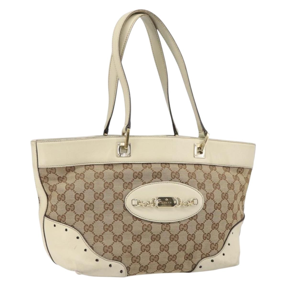GUCCI GG Canvas Tote Bag Beige Gold 145993 Auth 163599