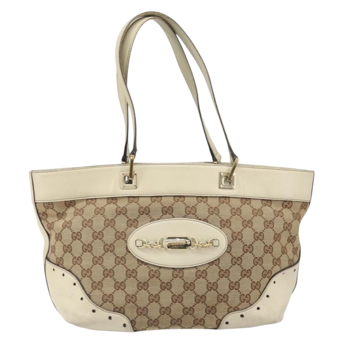 GUCCI GG Canvas Tote Bag Beige Gold 145993 Auth 163599