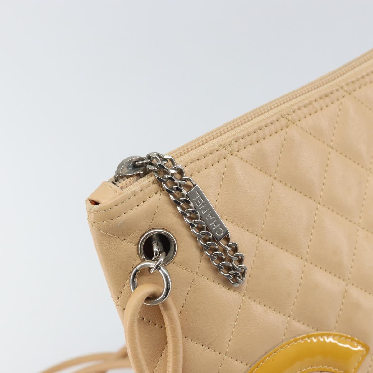 CHANEL Cambon Line Matelasse Shoulder Bag Leather Beige Silver CC Auth 163611A
