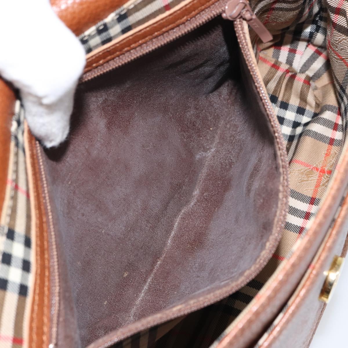 Burberrys Shoulder Bag Leather Brown Gold Auth 163613