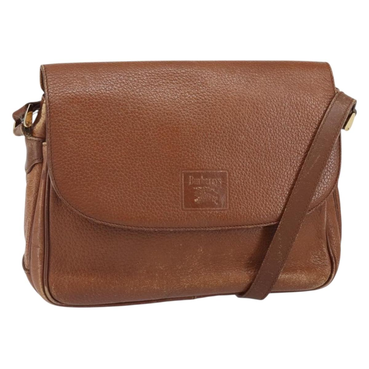 Burberrys Shoulder Bag Leather Brown Gold Auth 163613