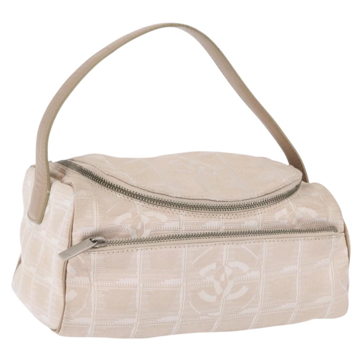 CHANEL New Travel line Hand Bag Nylon Beige Silver CC Auth 163622