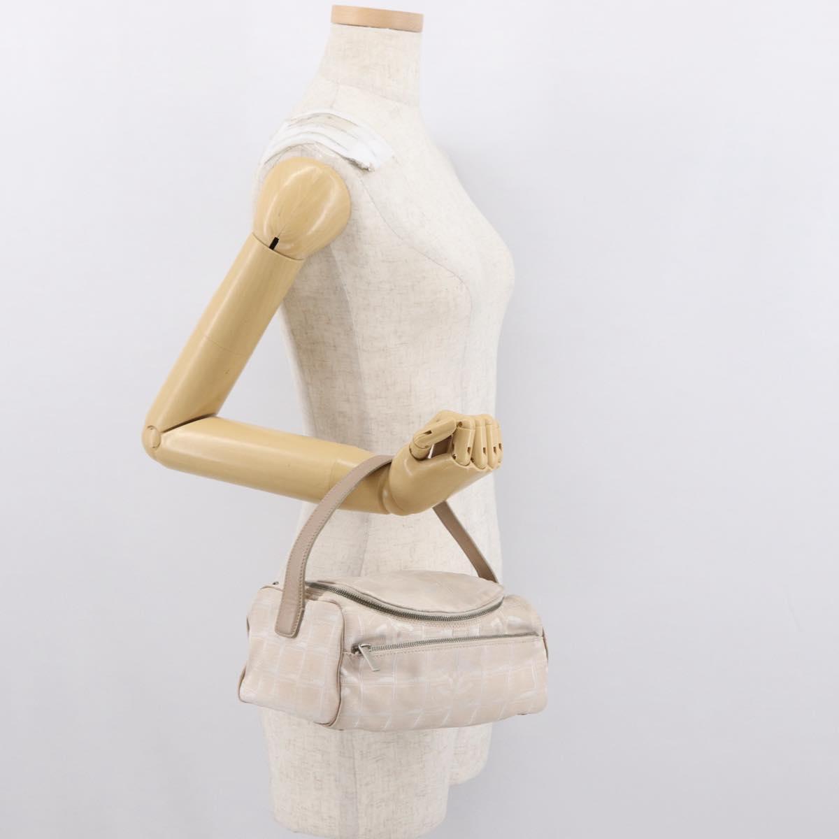 CHANEL New Travel line Hand Bag Nylon Beige Silver CC Auth 163622