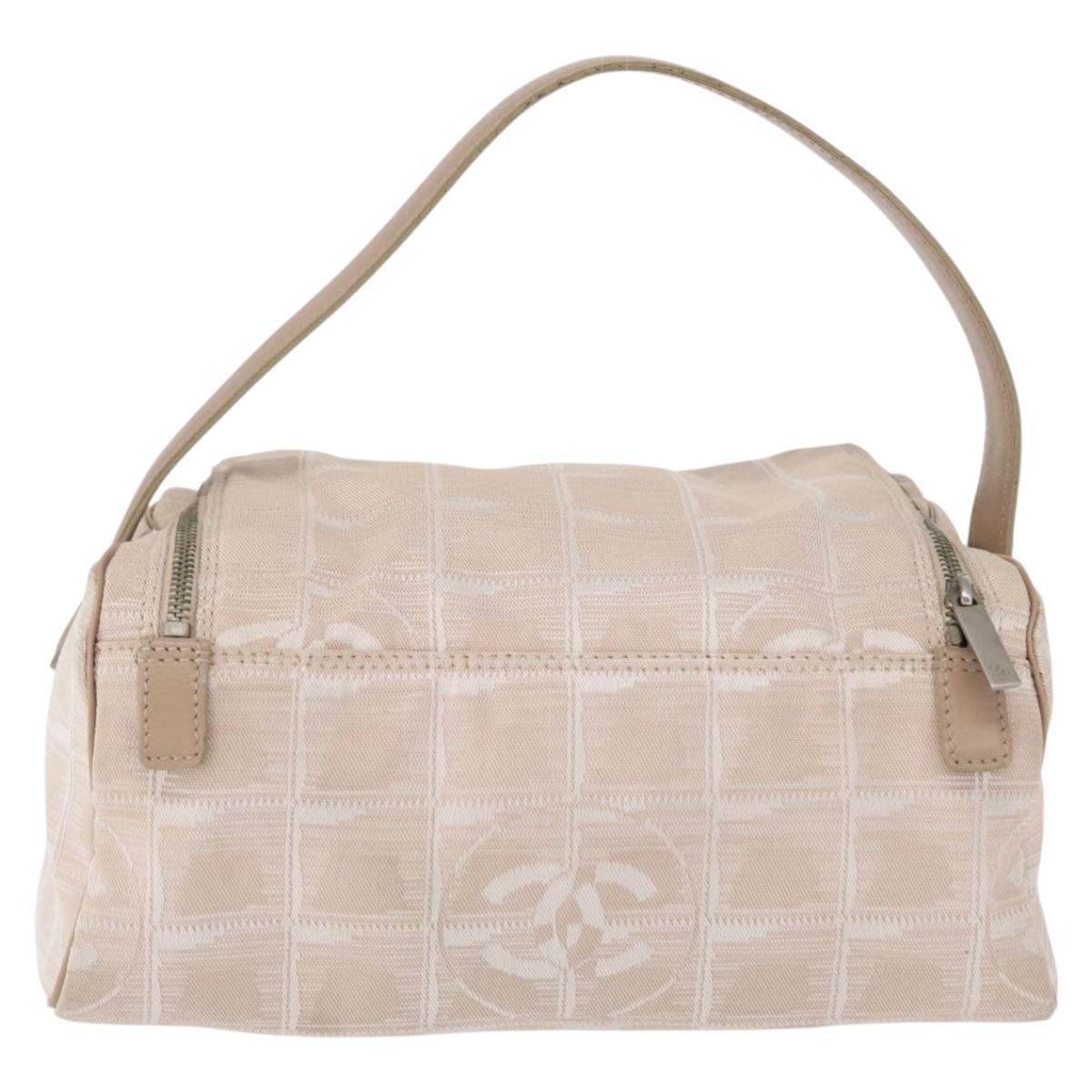 CHANEL New Travel line Hand Bag Nylon Beige Silver CC Auth 163622