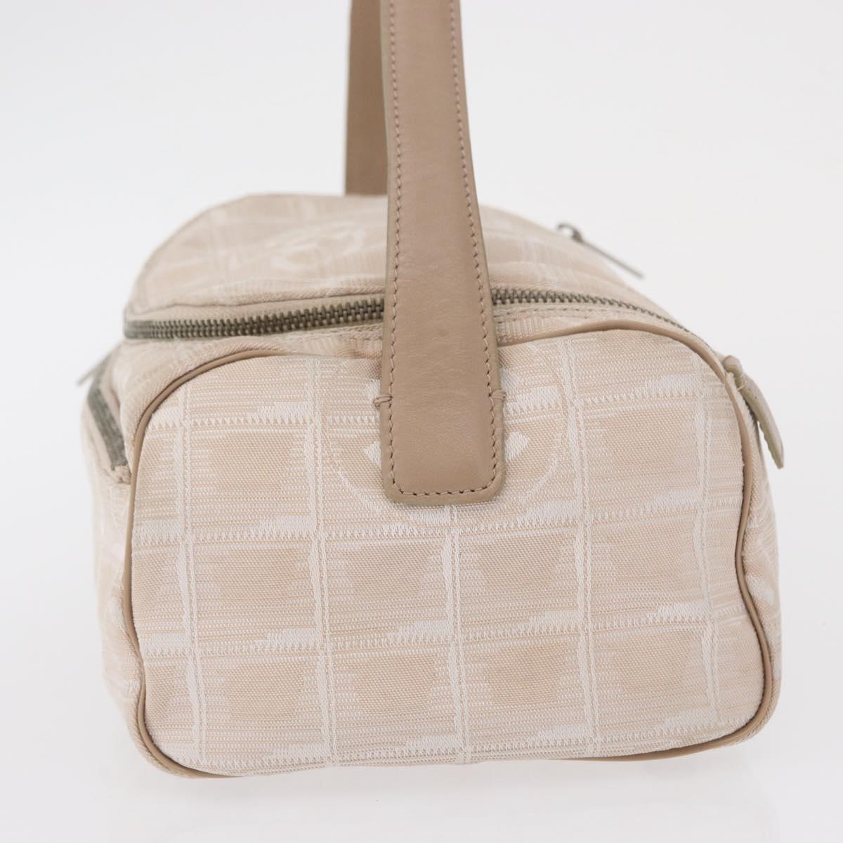 CHANEL New Travel line Hand Bag Nylon Beige Silver CC Auth 163622