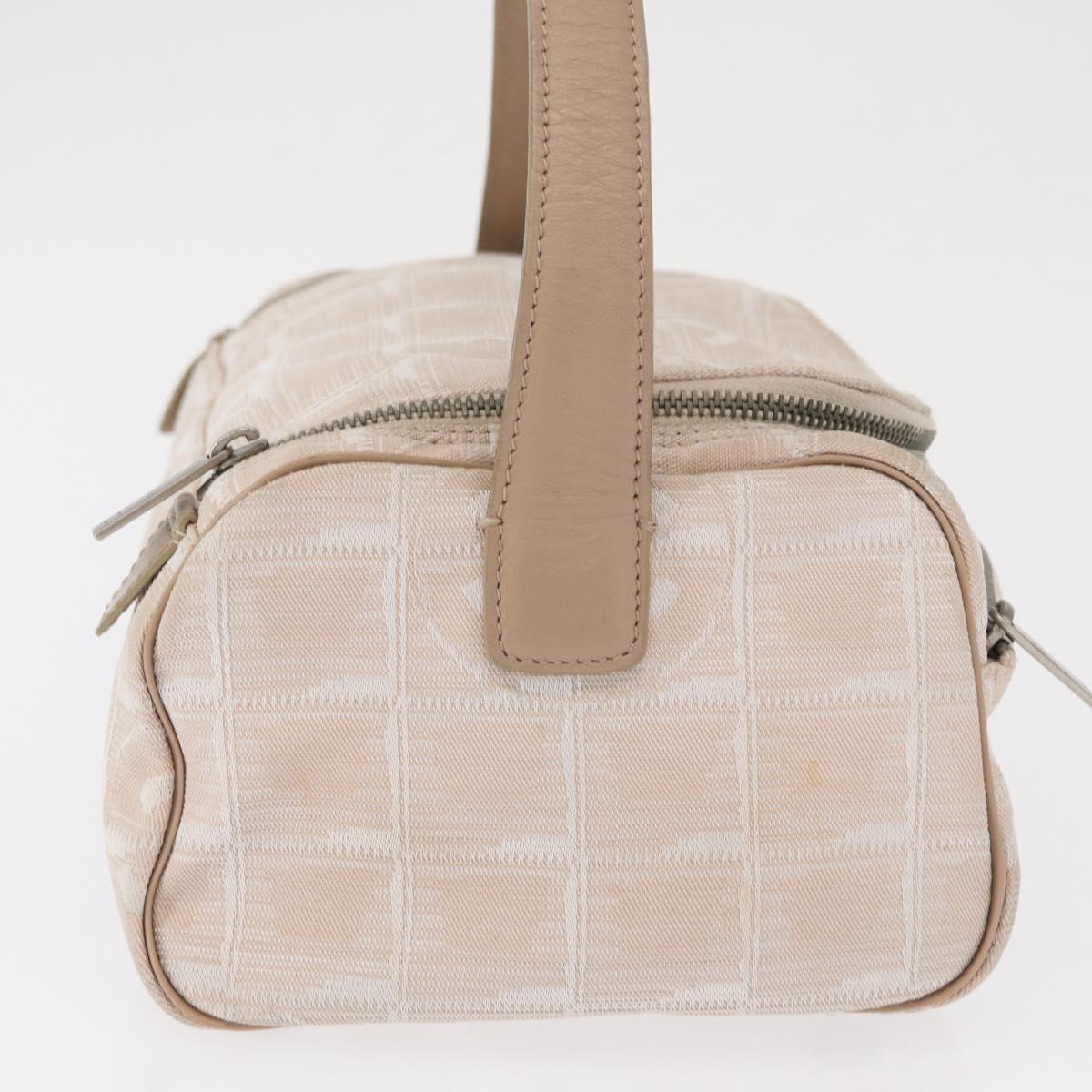 CHANEL New Travel line Hand Bag Nylon Beige Silver CC Auth 163622