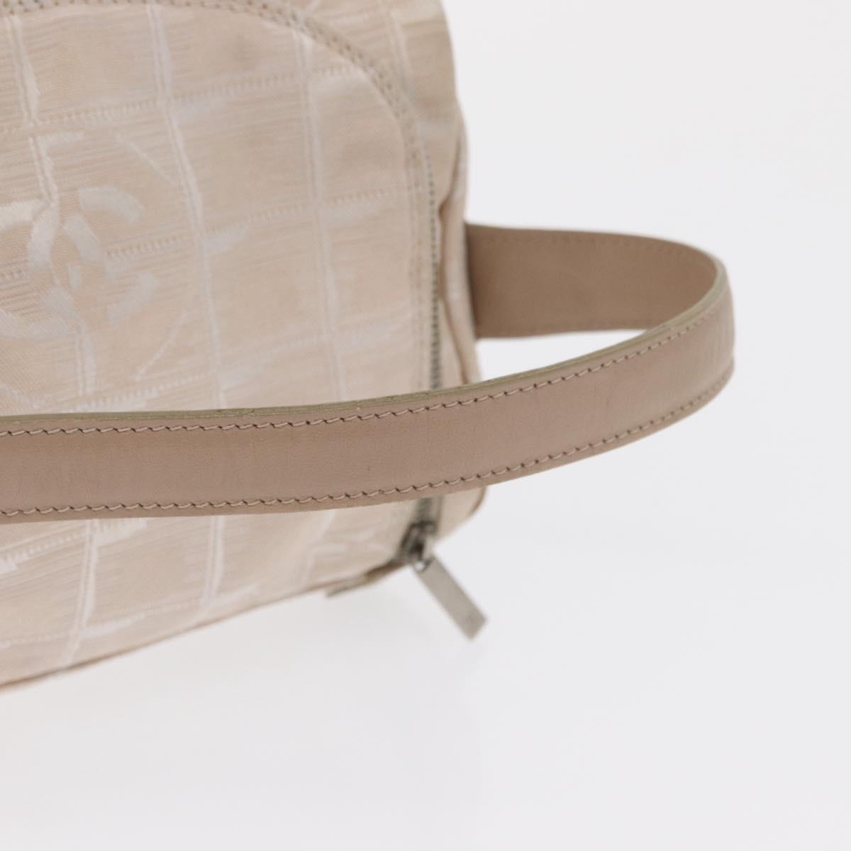 CHANEL New Travel line Hand Bag Nylon Beige Silver CC Auth 163622