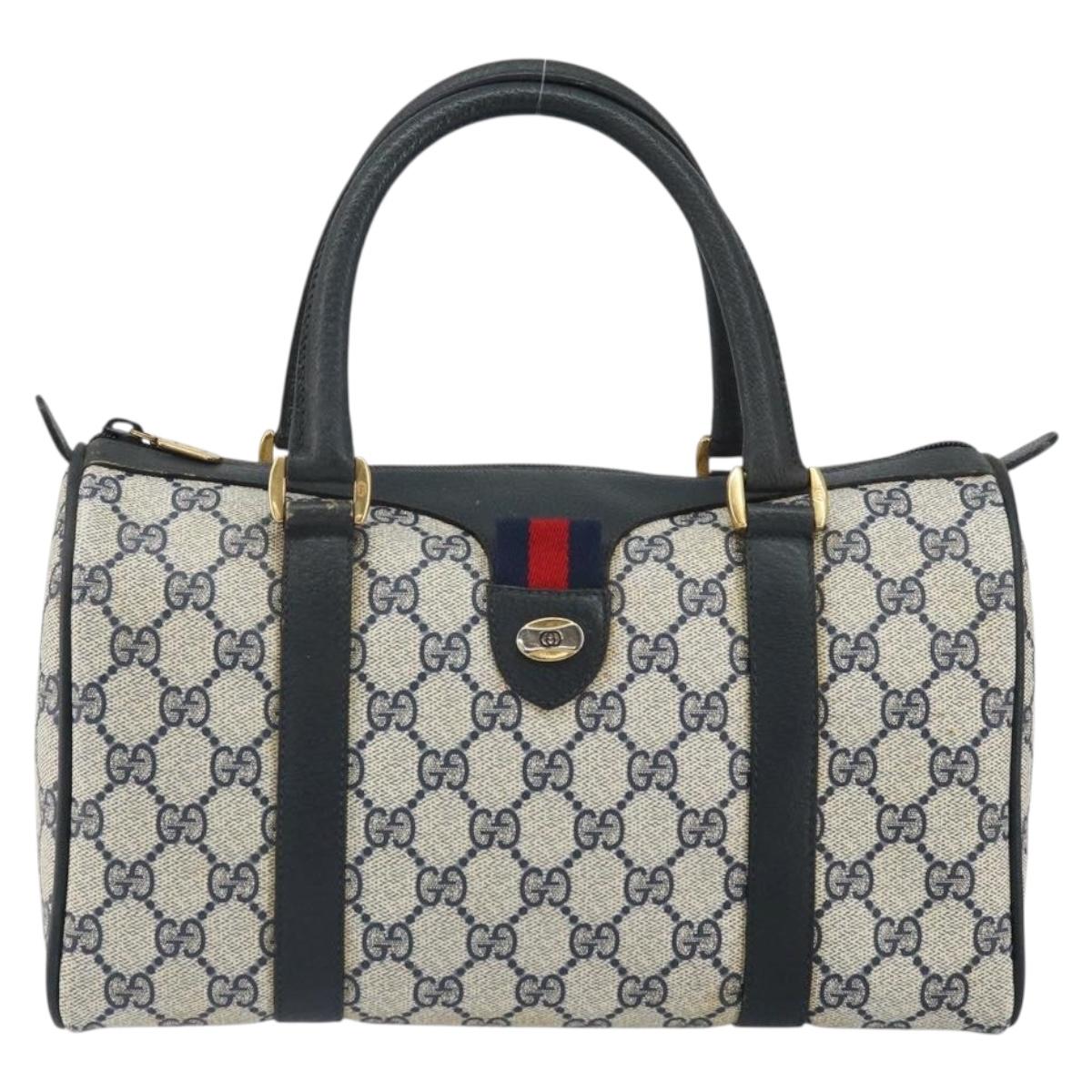 GUCCI GG Supreme Sherry Line Boston Bag PVC Navy Gold Red 111 02 006 Auth 163624