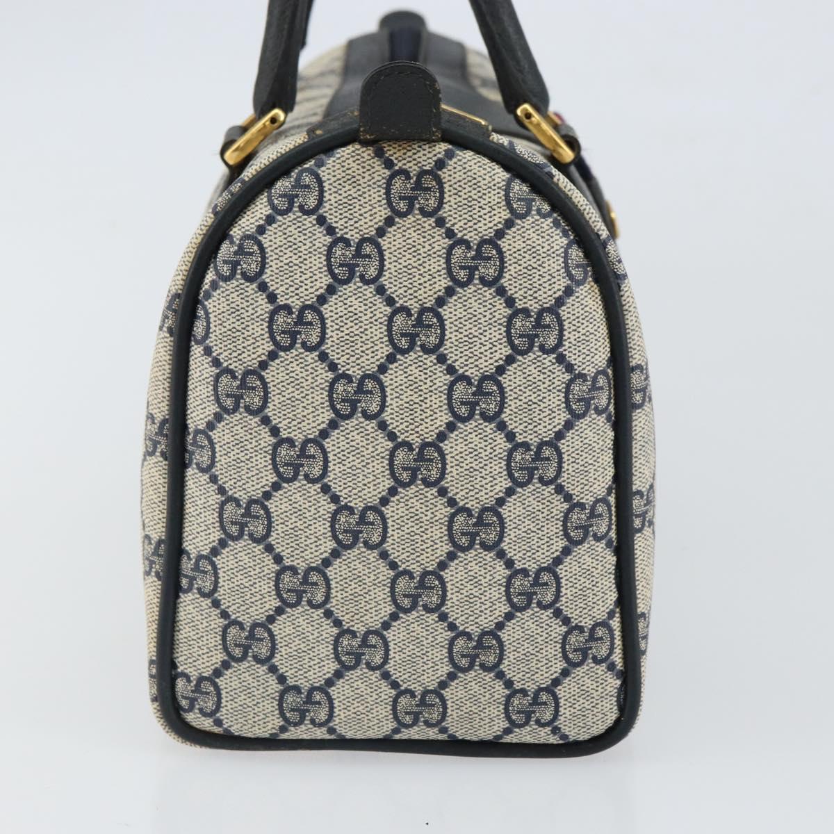 GUCCI GG Supreme Sherry Line Boston Bag PVC Navy Gold Red 111 02 006 Auth 163624
