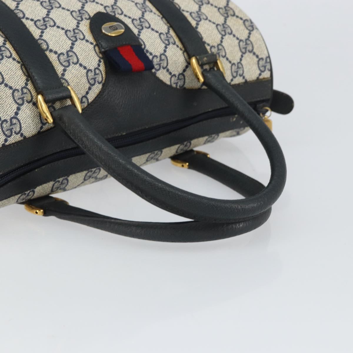 GUCCI GG Supreme Sherry Line Boston Bag PVC Navy Gold Red 111 02 006 Auth 163624