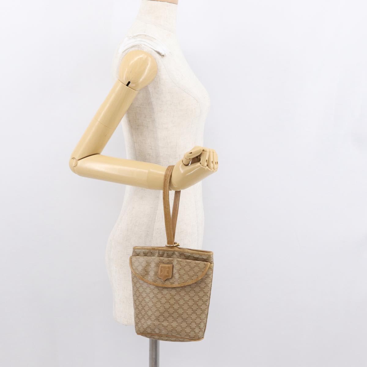 CELINE Macadam Canvas Hand Bag PVC Beige Gold Auth 163635