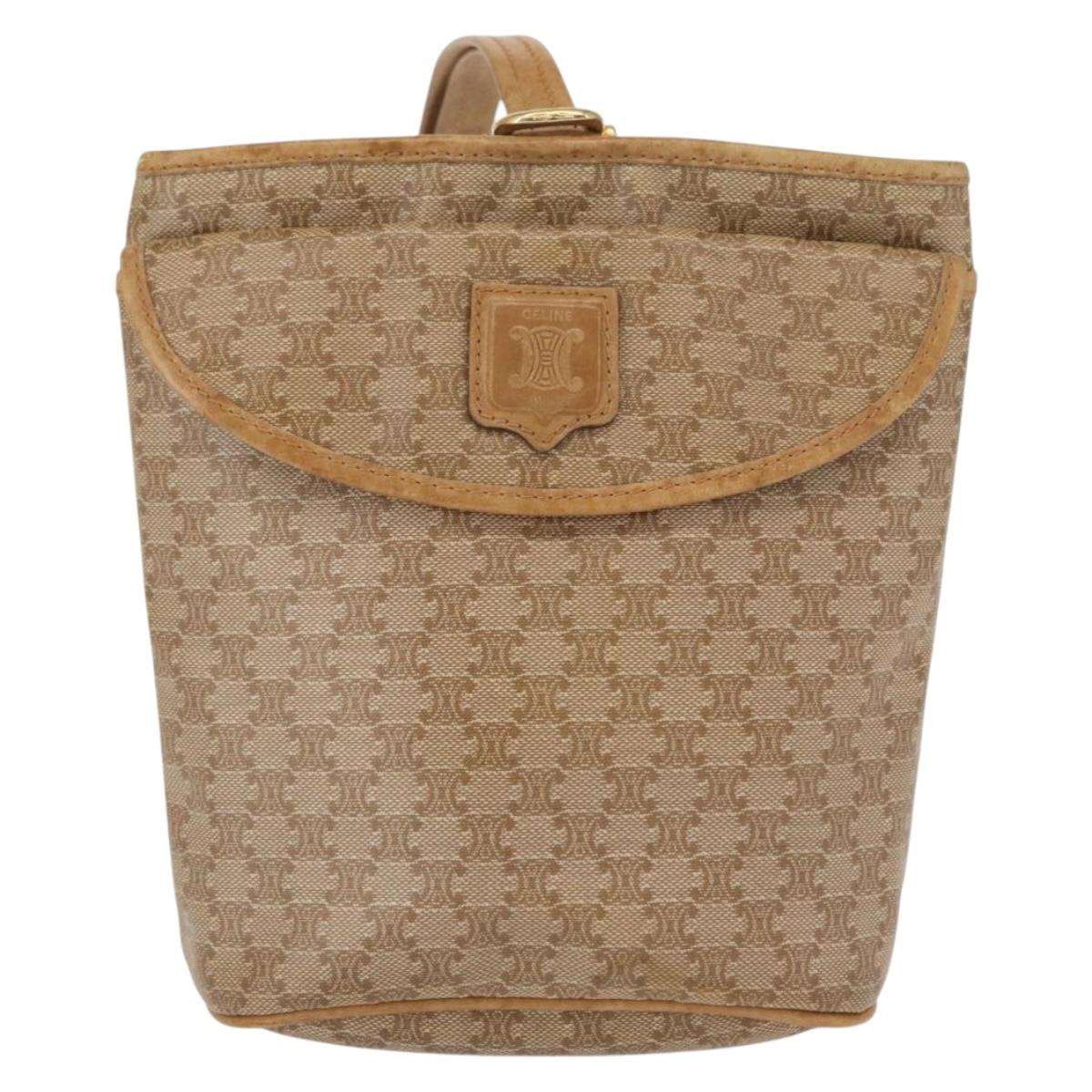 CELINE Macadam Canvas Hand Bag PVC Beige Gold Auth 163635