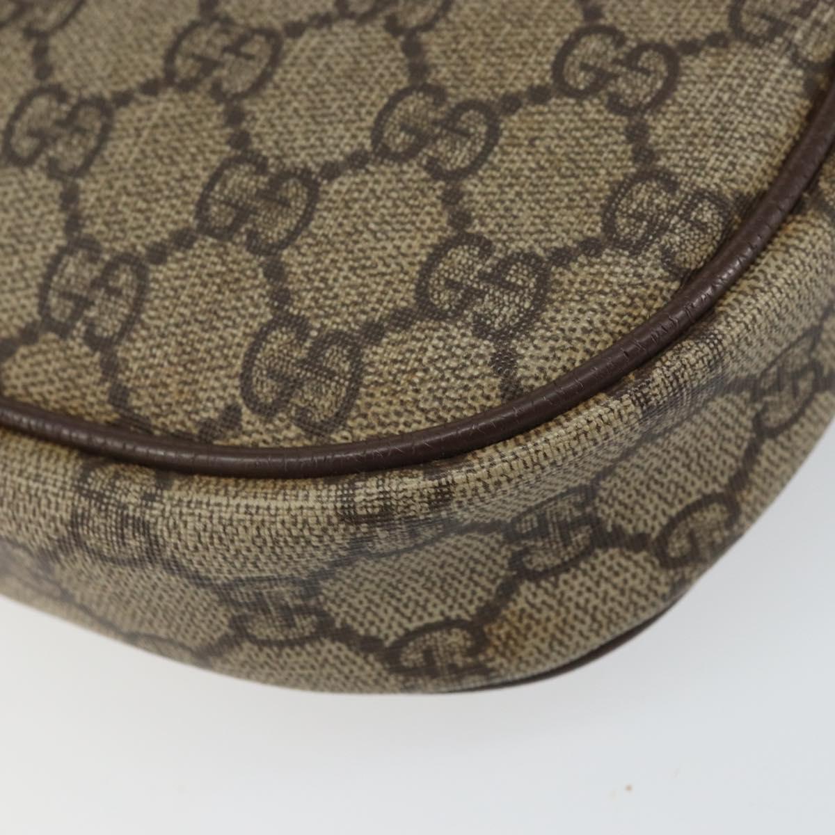 GUCCI GG Supreme Web Sherry Line Shoulder Bag PVC Beige Gold Auth 163639