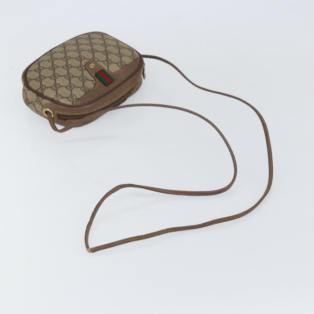 GUCCI GG Supreme Web Sherry Line Shoulder Bag PVC Beige Gold Auth 163639