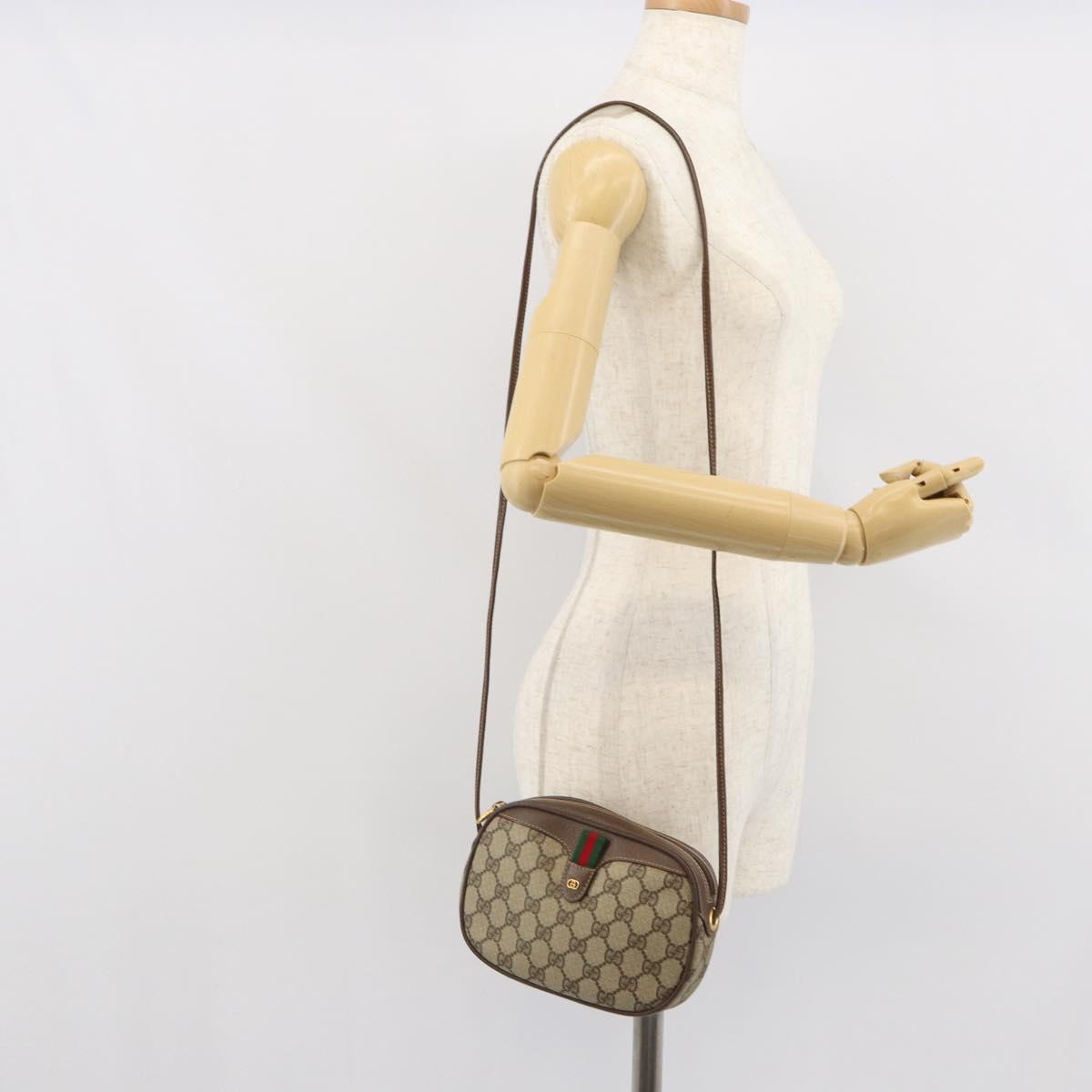 GUCCI GG Supreme Web Sherry Line Bag PVC Beige Gold 007 58 6112 1030 Auth 163653
