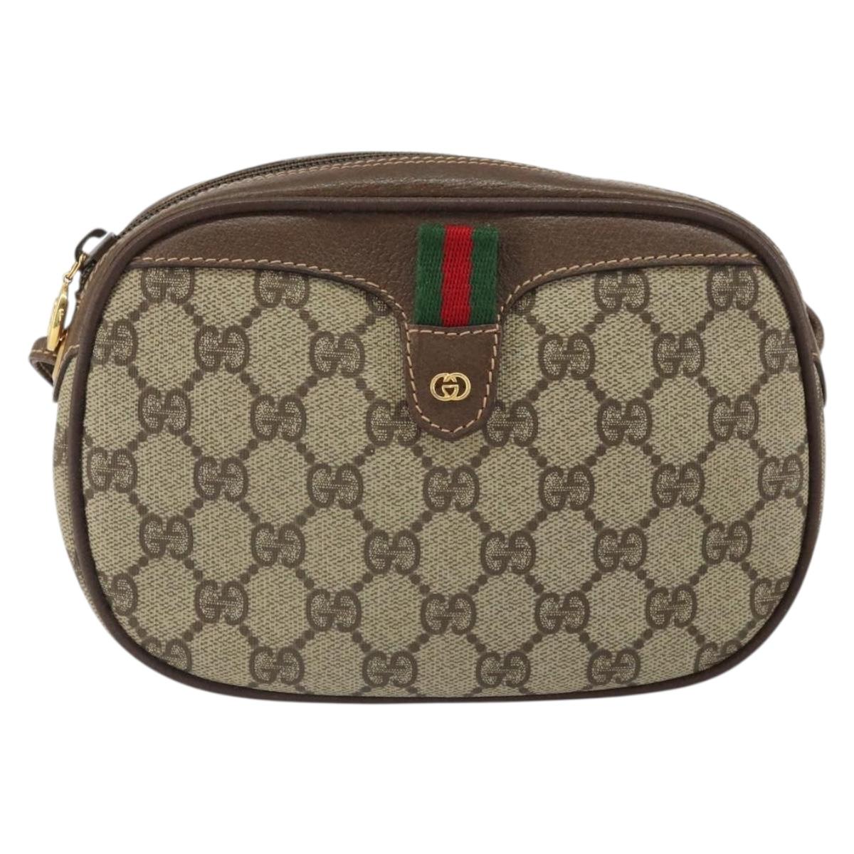 GUCCI GG Supreme Web Sherry Line Bag PVC Beige Gold 007 58 6112 1030 Auth 163653