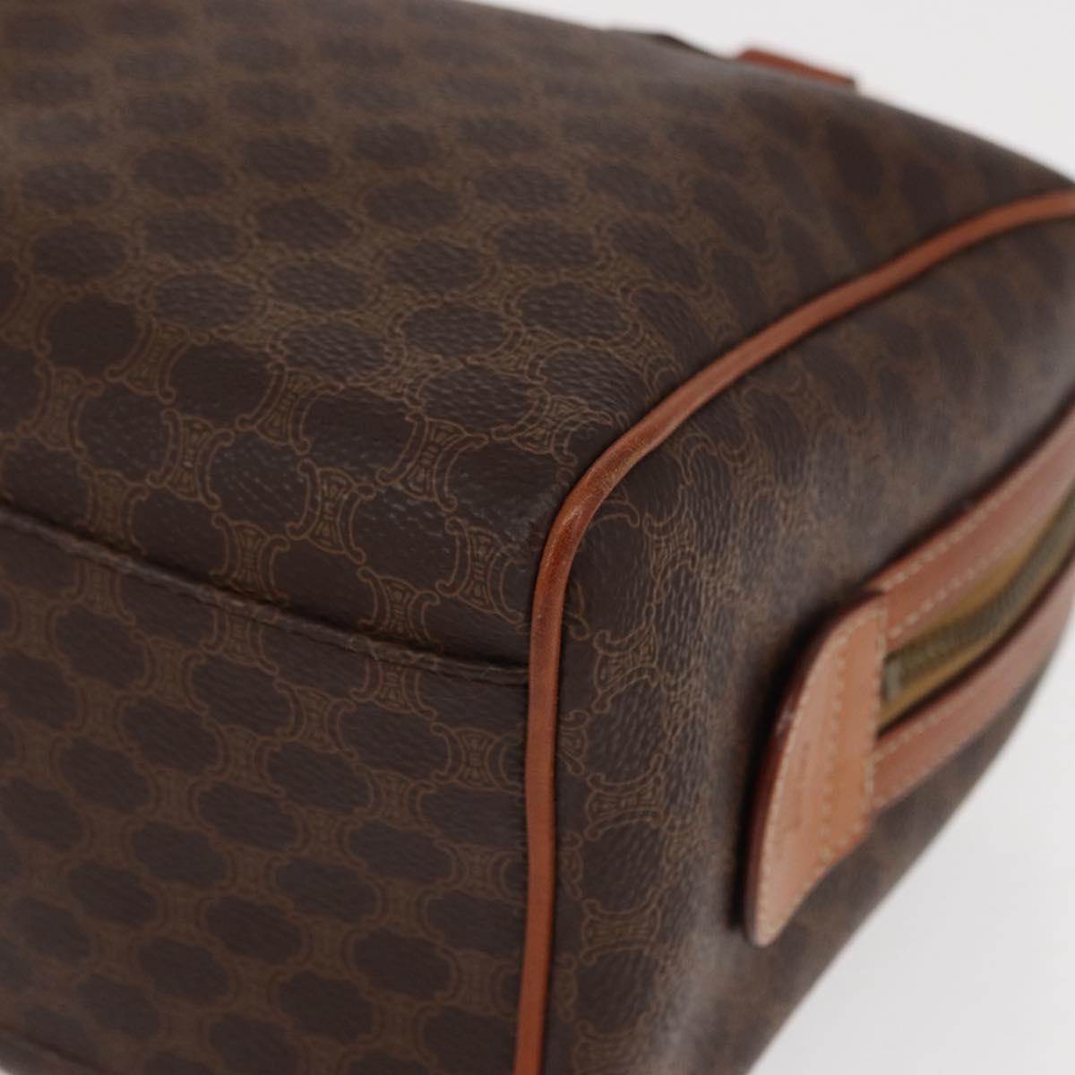 CELINE Macadam Canvas Boston Bag PVC Leather Brown Gold Auth 163655