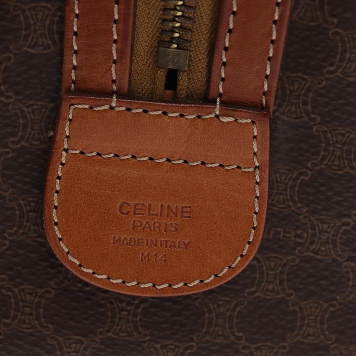 CELINE Macadam Canvas Boston Bag PVC Leather Brown Gold Auth 163655