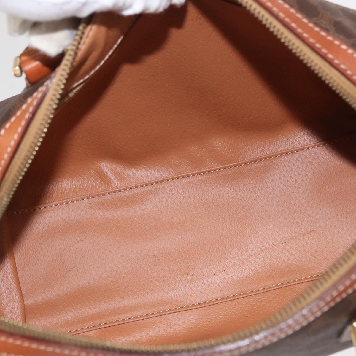 CELINE Macadam Canvas Boston Bag PVC Leather Brown Gold Auth 163655