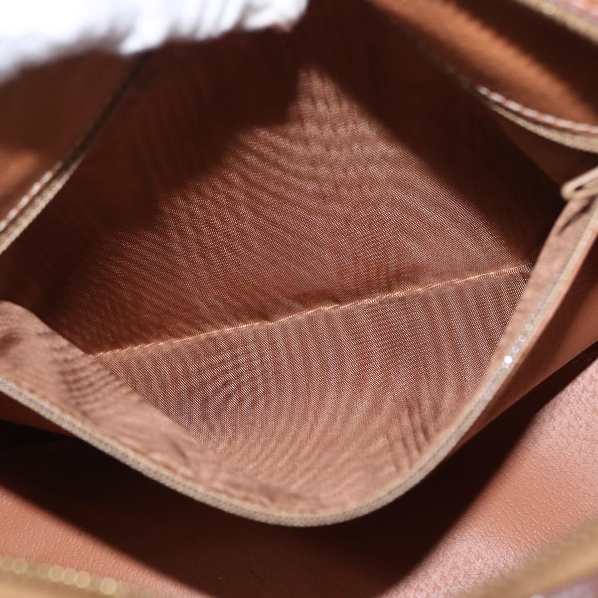 CELINE Macadam Canvas Boston Bag PVC Leather Brown Gold Auth 163655
