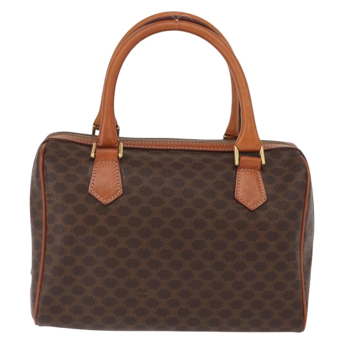 CELINE Macadam Canvas Boston Bag PVC Leather Brown Gold Auth 163655