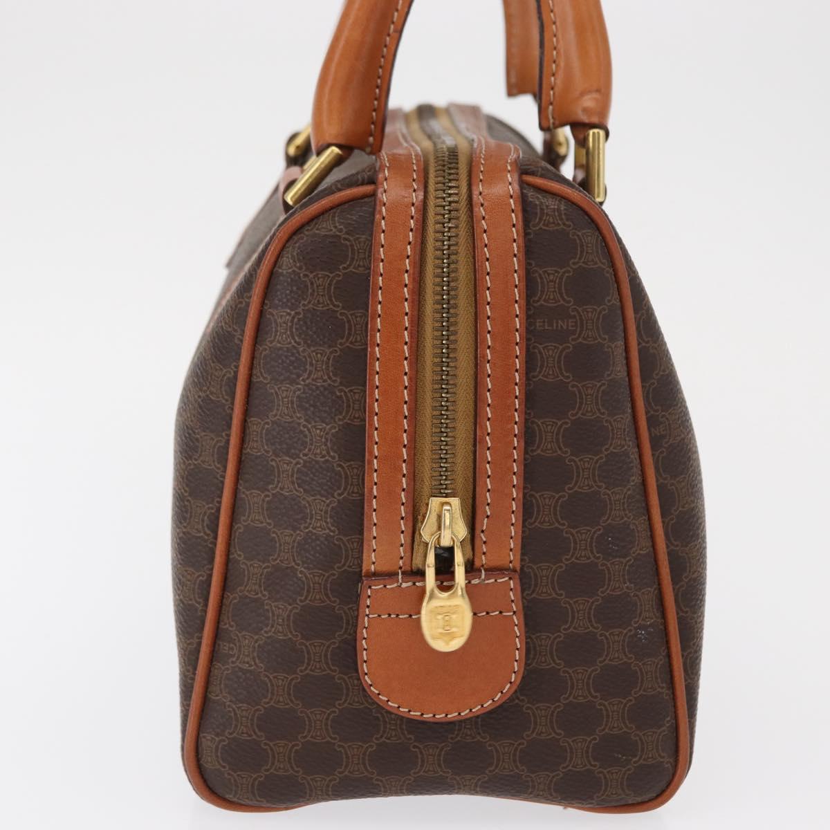 CELINE Macadam Canvas Boston Bag PVC Leather Brown Gold Auth 163655