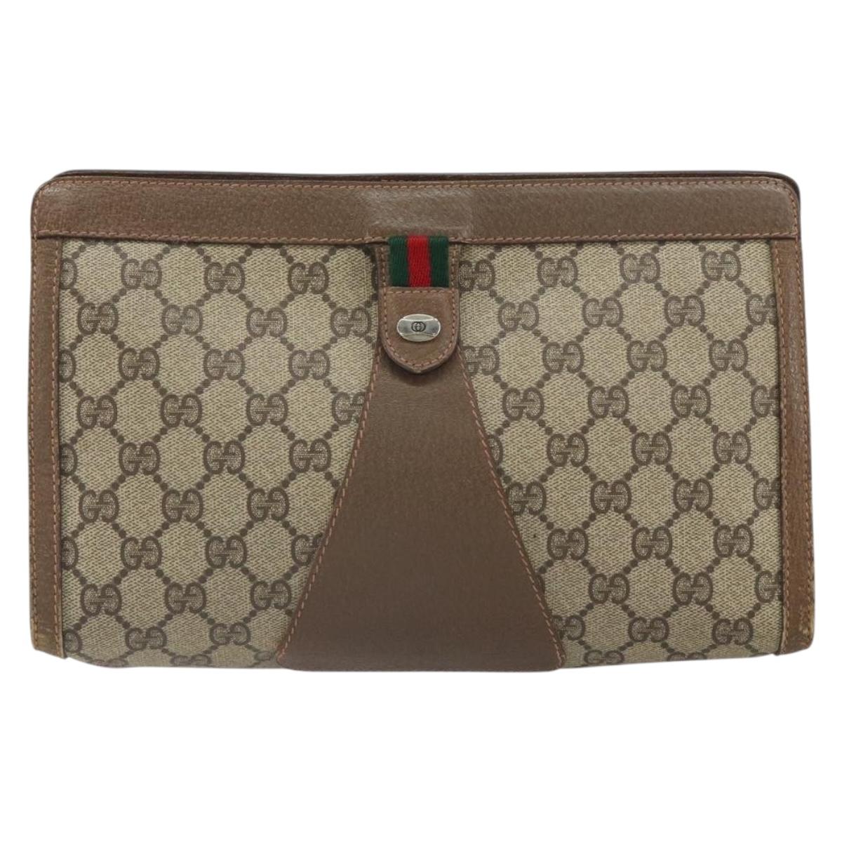 GUCCI GG Supreme Web Sherry Line Clutch Bag PVC Beige Gold 89 01 033 Auth 163659
