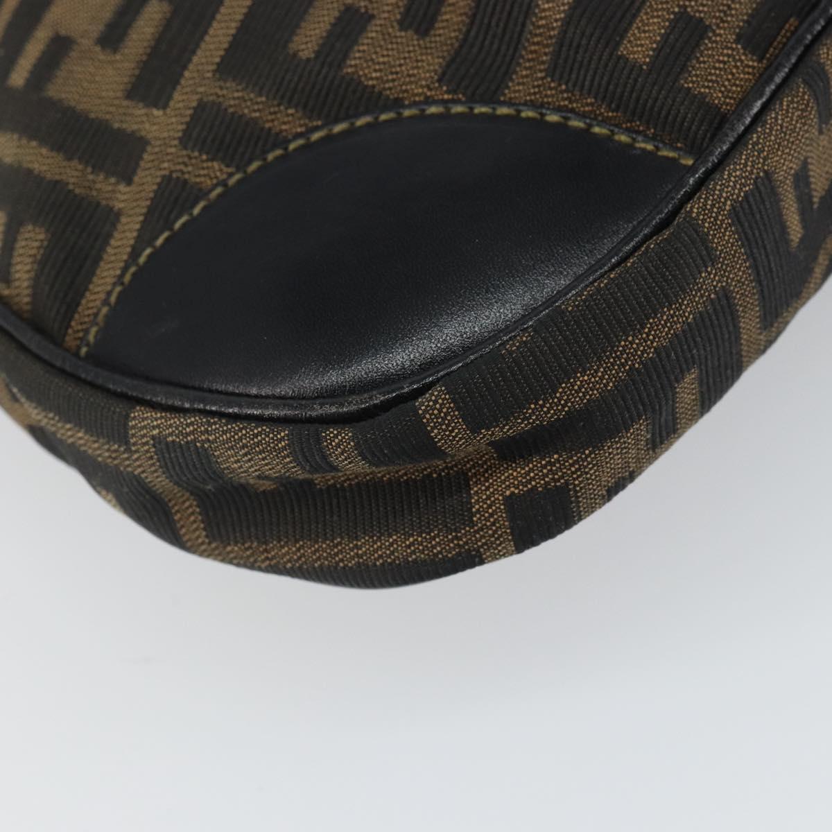 FENDI Zucca Canvas Shoulder Bag Black Brown Auth 163660