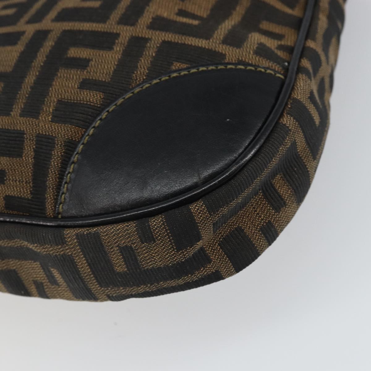FENDI Zucca Canvas Shoulder Bag Black Brown Auth 163660