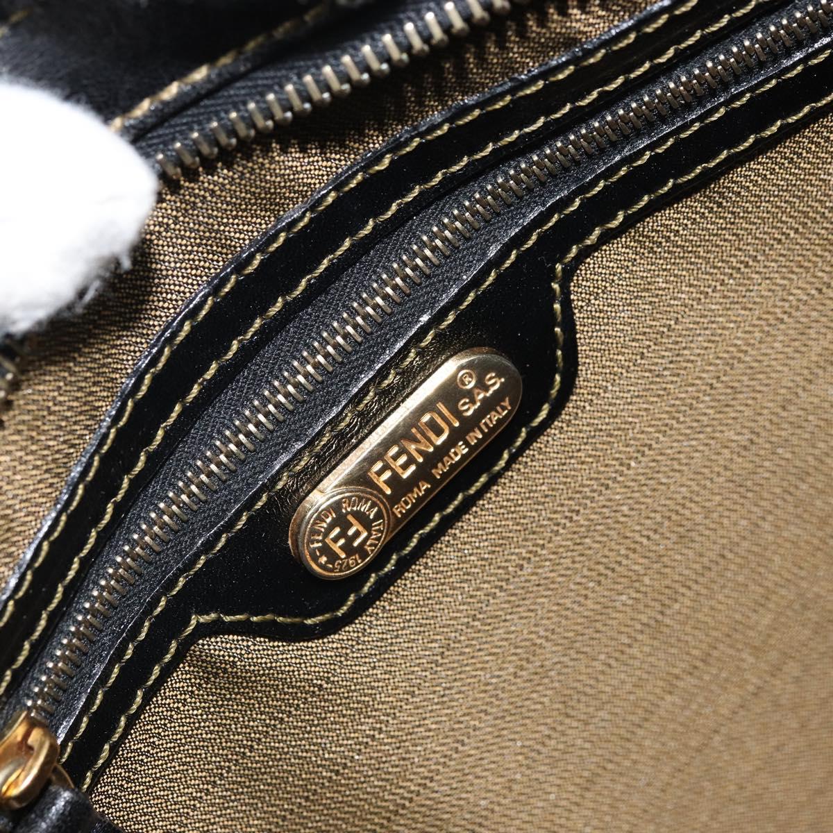 FENDI Zucca Canvas Shoulder Bag Black Brown Auth 163660
