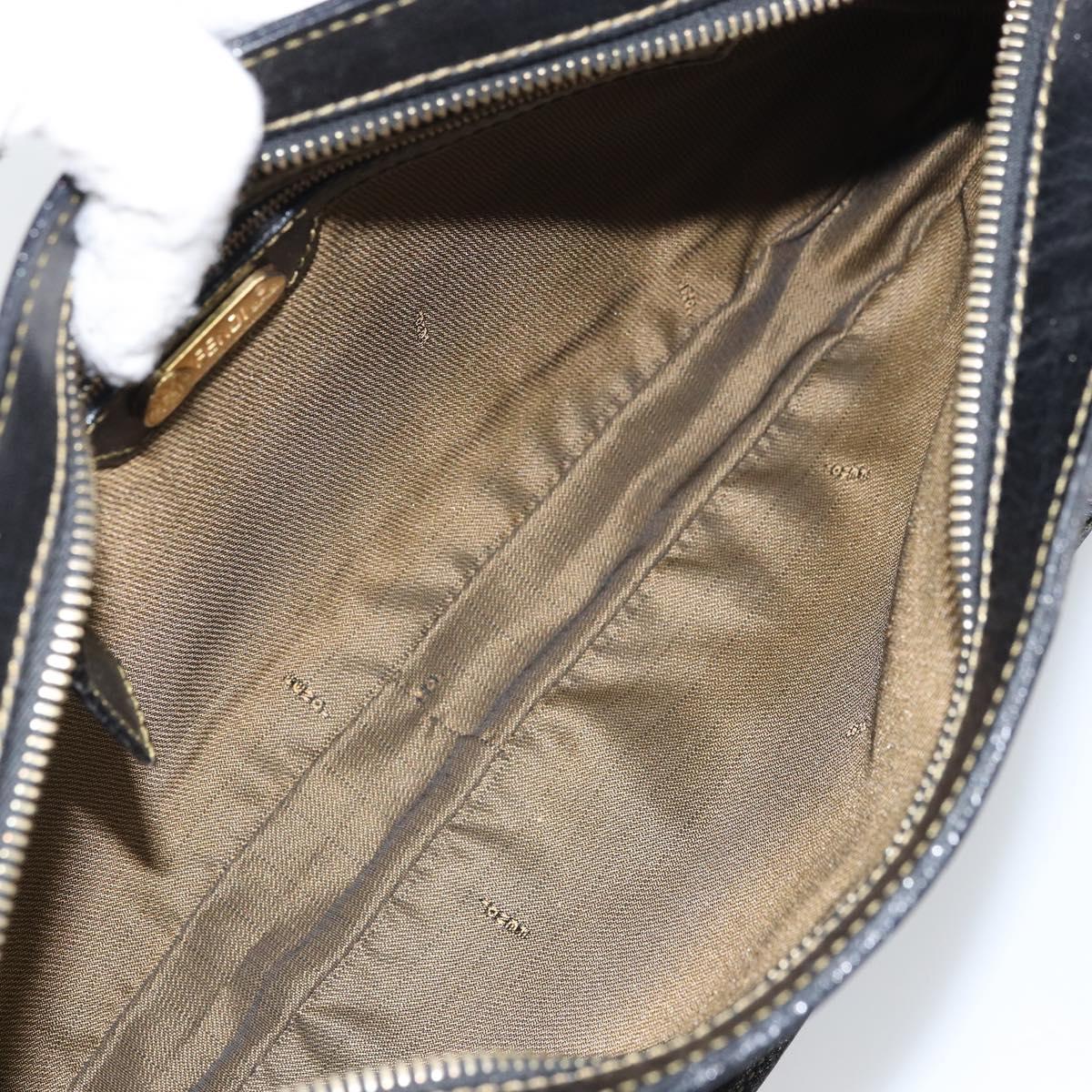 FENDI Zucca Canvas Shoulder Bag Black Brown Auth 163660