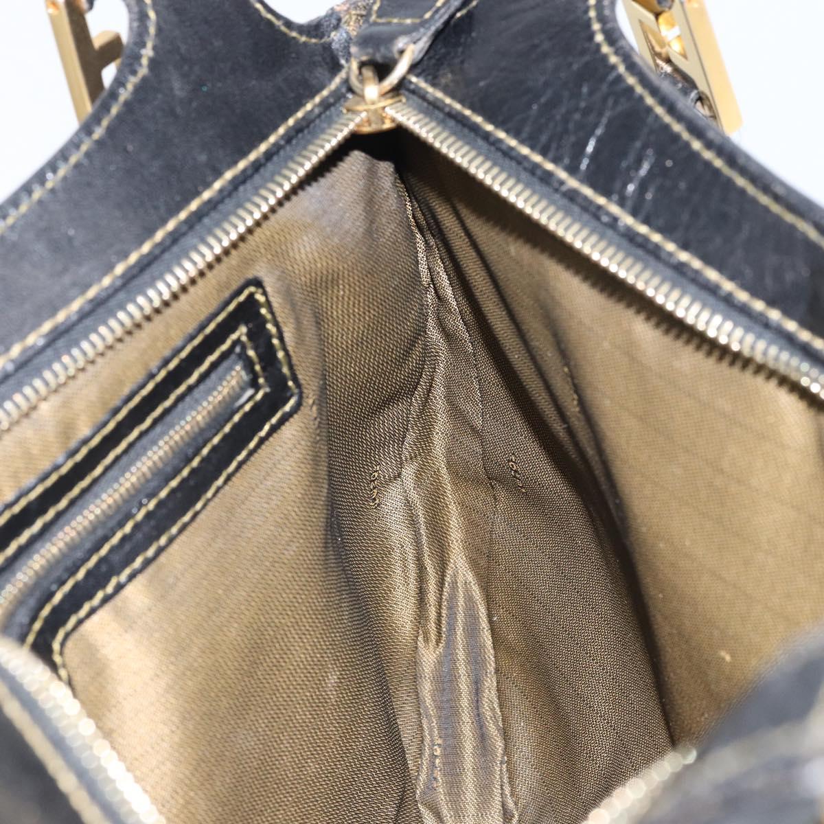 FENDI Zucca Canvas Shoulder Bag Black Brown Auth 163660