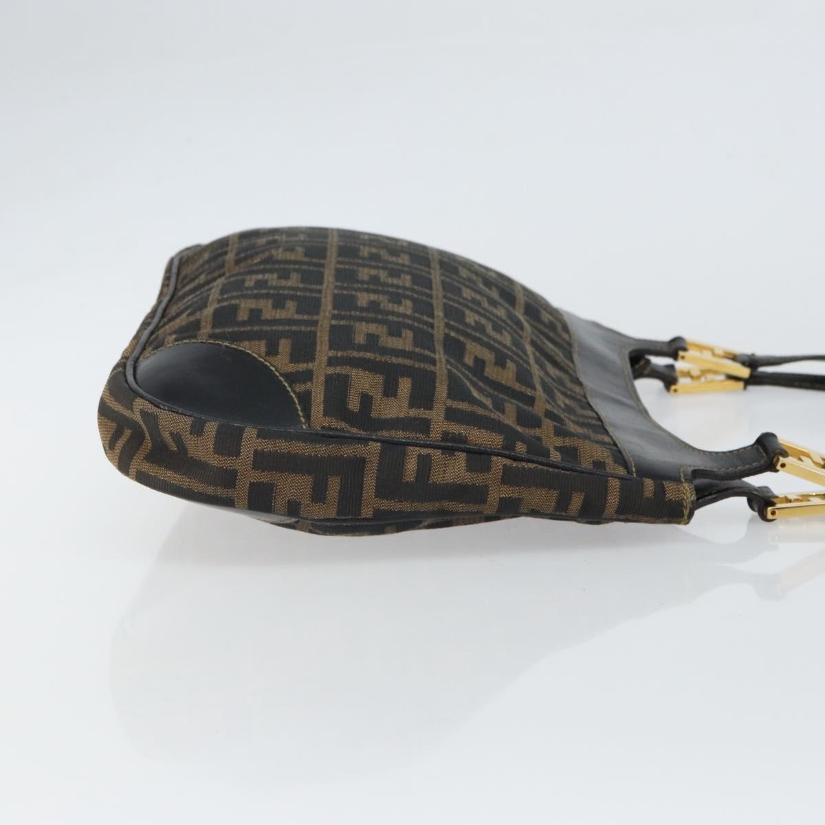 FENDI Zucca Canvas Shoulder Bag Black Brown Auth 163660