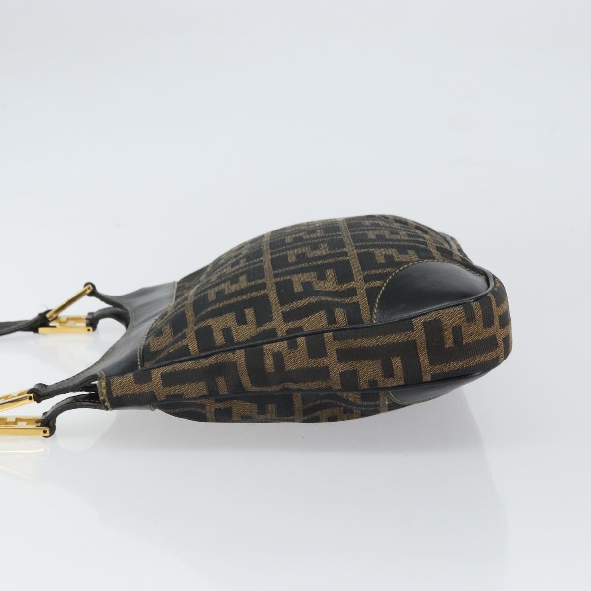 FENDI Zucca Canvas Shoulder Bag Black Brown Auth 163660