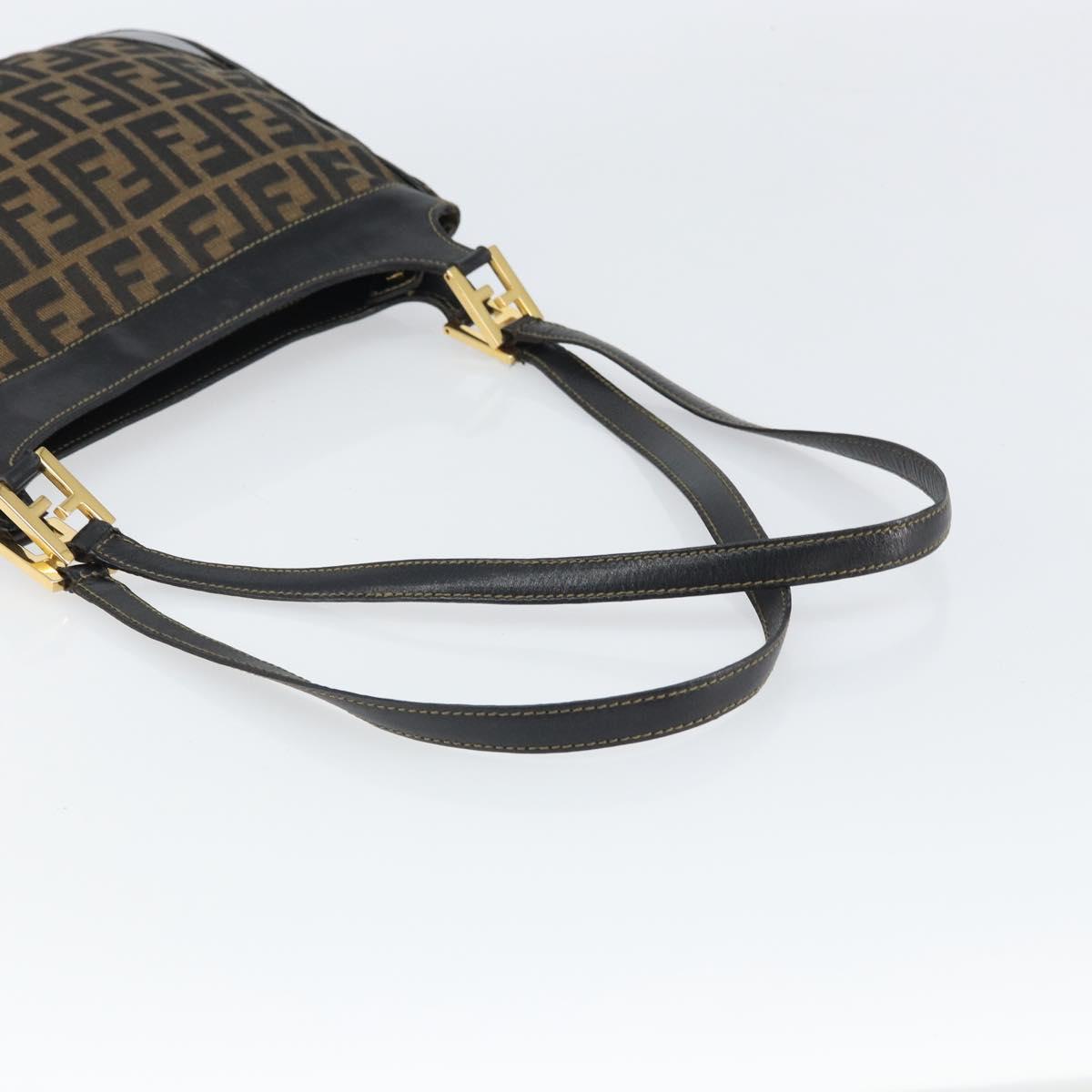 FENDI Zucca Canvas Shoulder Bag Black Brown Auth 163660