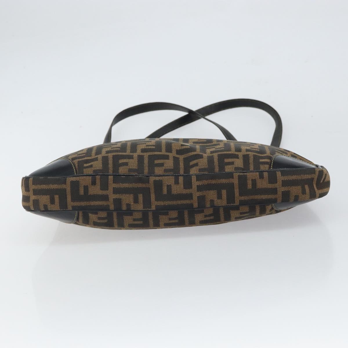 FENDI Zucca Canvas Shoulder Bag Black Brown Auth 163660