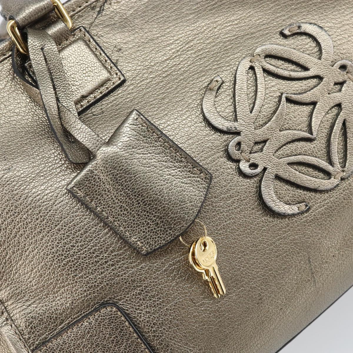 LOEWE Anagram Amazona 36 Hand Bag Leather Gold Auth 163663