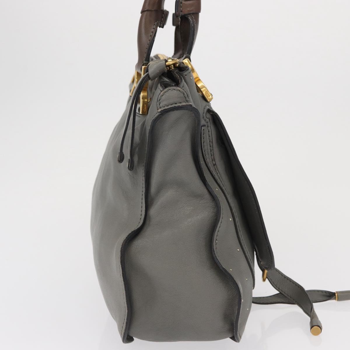 Chloe Mercy Hand Bag Leather Gray Gold Auth 163667
