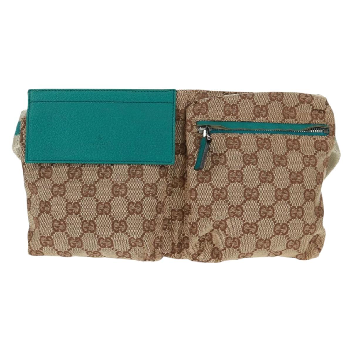 GUCCI GG Canvas Sherry Line Waist bag Beige Silver 28566 Auth 163674