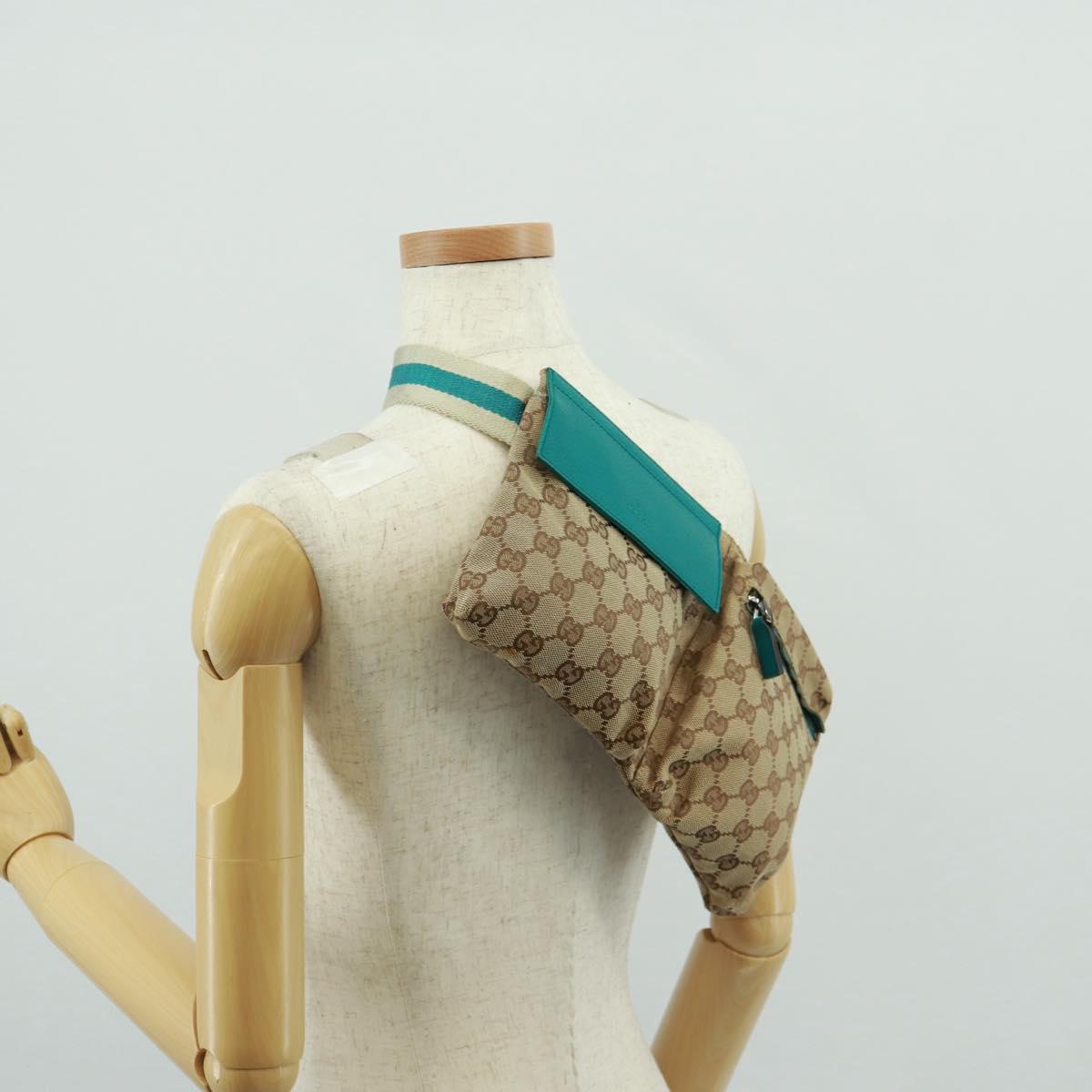 GUCCI GG Canvas Sherry Line Waist bag Beige Silver 28566 Auth 163674