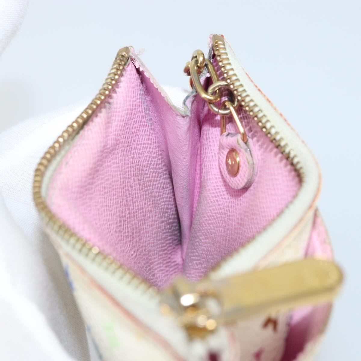 LOUIS VUITTON Multicolor Pochette Cles NM Coin Purse White M93734 LV Auth 163711