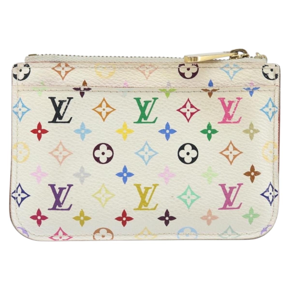 LOUIS VUITTON Multicolor Pochette Cles NM Coin Purse White M93734 LV Auth 163711