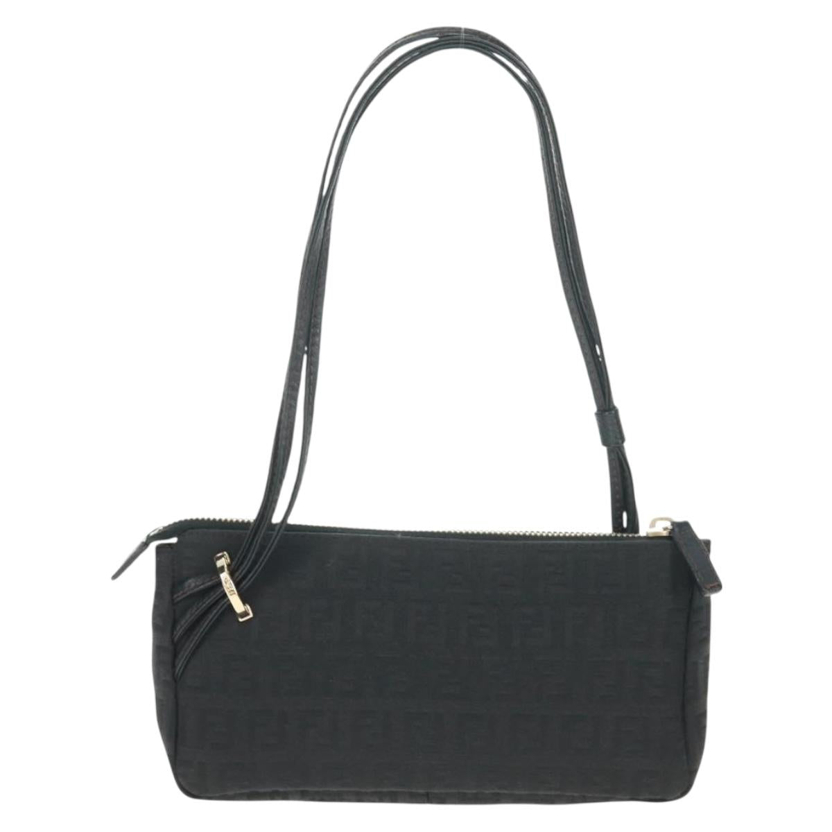 FENDI Zucchino Canvas Accessory Pouch Black Gold Auth 163722V