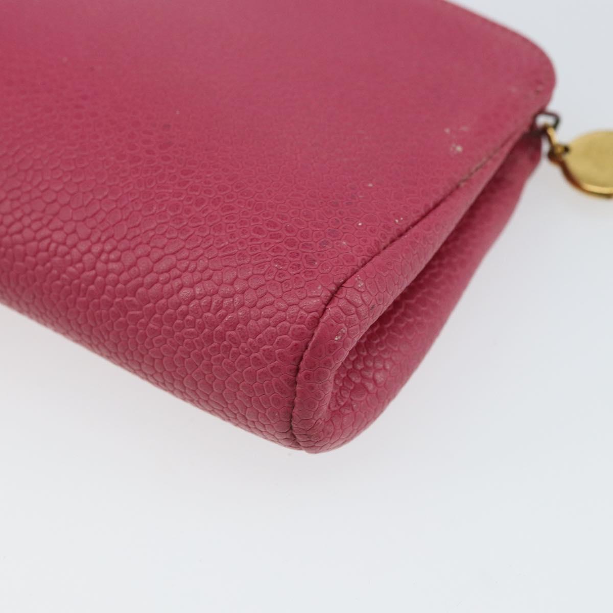 CHANEL COCO Mark Pouch Caviar Skin Pink Gold CC Auth 163727