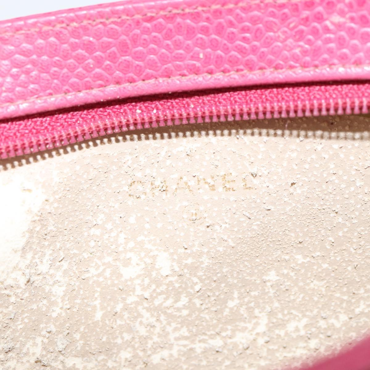 CHANEL COCO Mark Pouch Caviar Skin Pink Gold CC Auth 163727