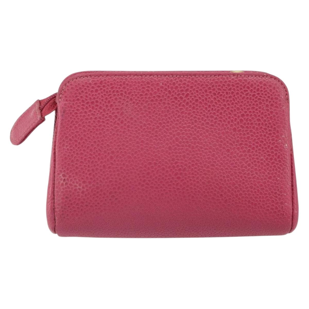 CHANEL COCO Mark Pouch Caviar Skin Pink Gold CC Auth 163727
