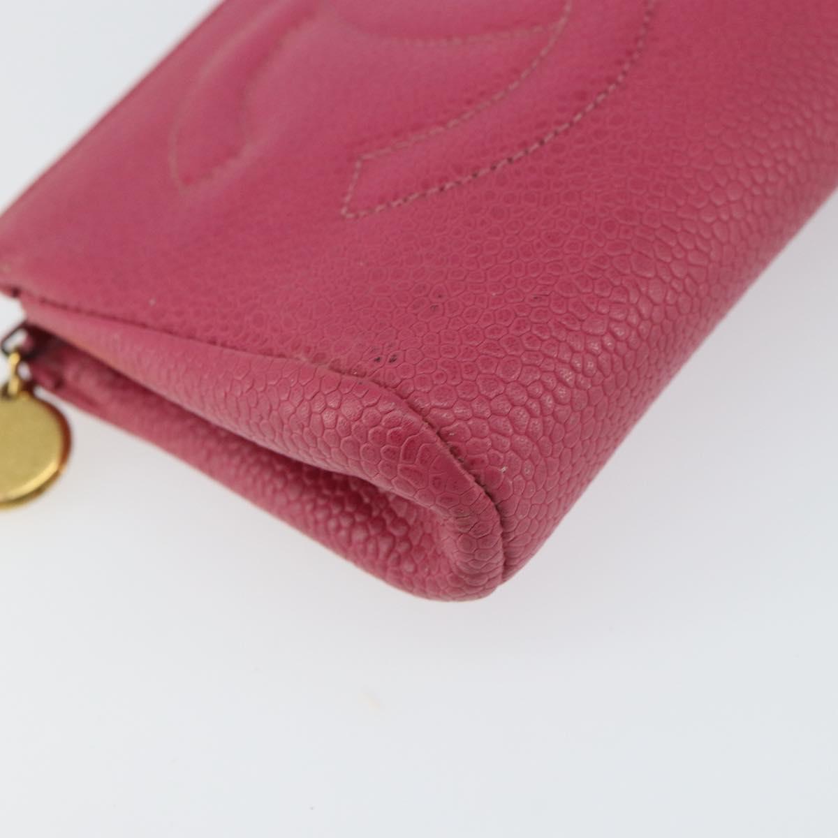 CHANEL COCO Mark Pouch Caviar Skin Pink Gold CC Auth 163727
